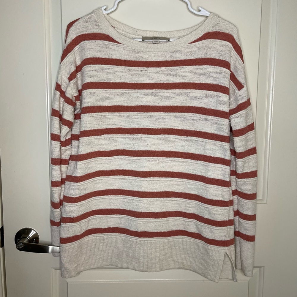 LOFT Stripe Sweater Coral/Cream size S